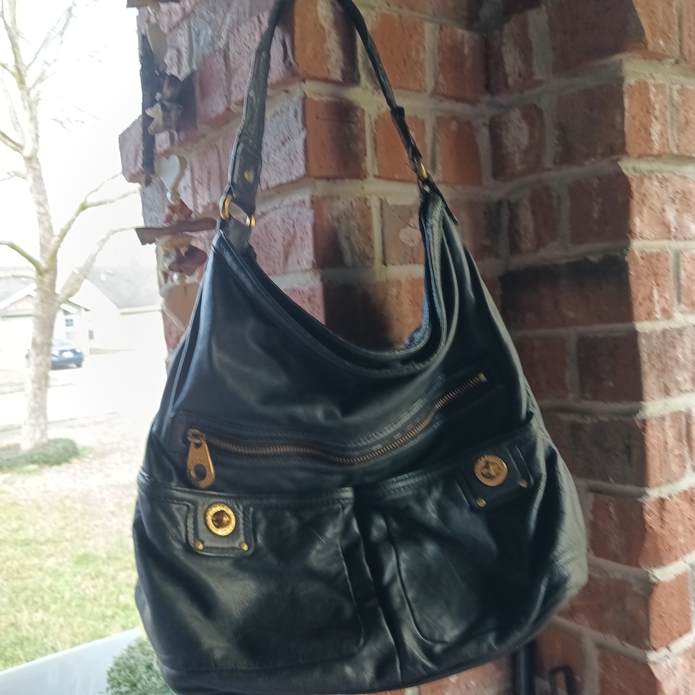 Vintage Marc Jacobs Black Leather Hobo Bag with Gold Details